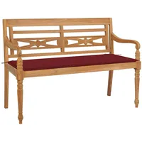 VidaXL Batavia-Gartenbank mit Weinrotem Kissen 120 cm Teak Massivholz
