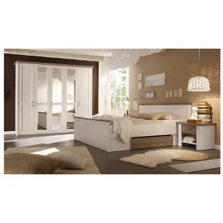 Bega_Consult Schlafzimmer Set Luca Schrank Bett Nachtkommode Pinie weiß Trüffel,
