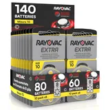 140 Rayovac Extra 10 Hörgerätebatterien - 10 Blister mit 8 und 10 Blister mit 6 Batterien