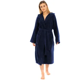 CICK Frottee-Bademantel und Bademantel mit Kapuze, 100% ägyptische Baumwolle, Frottee-Bademantel für Damen und Herren, navy, Small-Medium - S-M