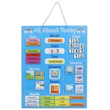 Navaris Kalender Tafel für Kinder - Jahreszeiten Uhr - Magnet Spiel Lernuhr - Kinderkalender Jahreskalender - magnetisch blau - Englisch