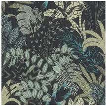 Profhome Blumen Tapete 0,53 m x 10 m 5,33 m2 Schwarz/Blau/Grau/Grün 378603