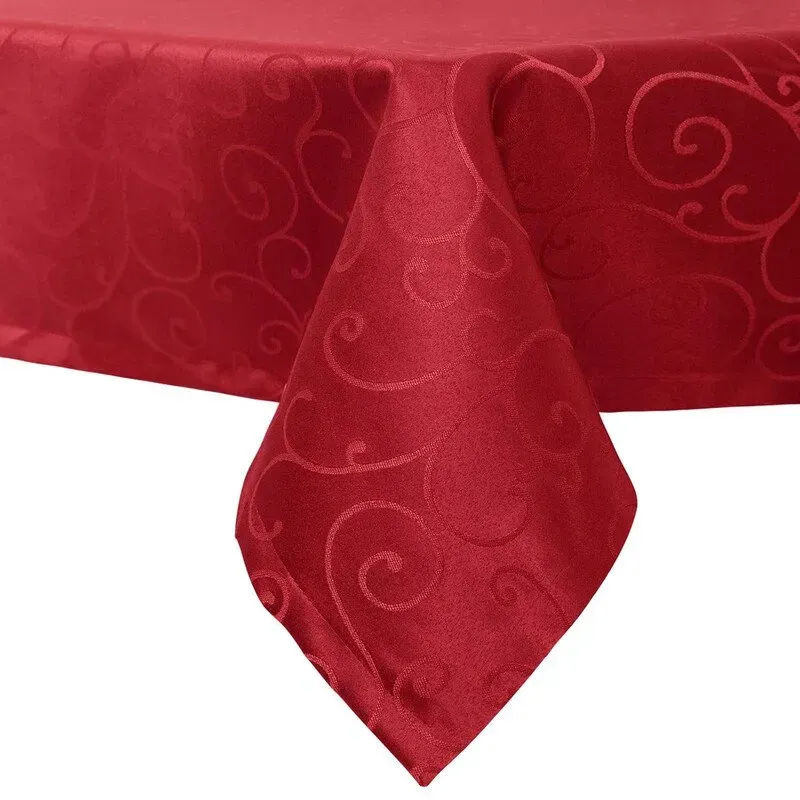 EUGAD Abwischbare Damast-Tischdecke mit Ornamentmuster und Seidenglanz, rechteckig 130x300 cm, gesäumte Tischdecke, bügelfrei pflegeleicht, ideal für Küche und Wohnzimmer, Dunkelrot
