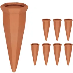 Relaxdays Tonkegel Bewässerung, Gießkegel 8er Set, für 1,5 L PET-Flaschen, Zimmerpflanzen & Balkonkästen, terrakotta