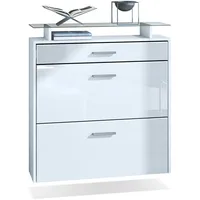 Vladon Schuhschrank, Weiß Hochglanz, Holzwerkstoff, 89x96x23 cm, Garderobe, Schuhaufbewahrung,