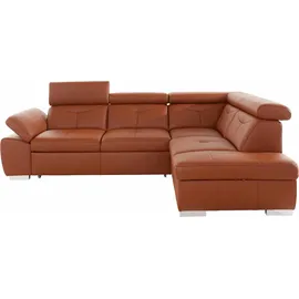 exxpo - sofa fashion "Spring, super bequem und komfortabel mit Armteil- und Kopfteilfunktion", braun (cognac), B:274cm H:81cm T:206cm, NaturLEDER (echtes Rindsleder) in Sitz und Rücken.