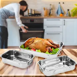 Backofen Bräter 3er-Set aus Edelstahl - zum Braten & Backen von Fleisch, Fisch, Gemüse oder Kuchen - für Elektro- & Gasöfen, mit Griffen