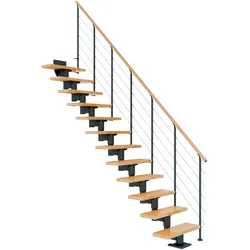Dolle Mittelholmtreppe Cork Buche, lackiert Gerade 75 cm breit für GH 278 – 337 cm UK Metall Anthrazit mit Geländer