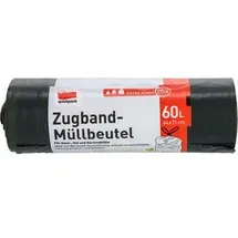 Quickpack Müllbeutel 60 Liter, mit Zugband, schwarz, 20 Stück