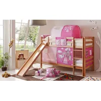 TICAA Etagenbett Lupo mit Rutsche 90 x 200 cm Buche massiv natur horse/pink