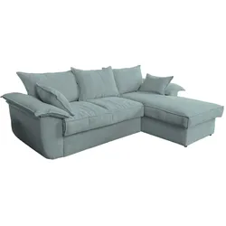 KAWOLA Sofa DAMETO Ecksofa Bettsofa Schlafsofa mit Stauraum Cord hellblau Recamiere rechts