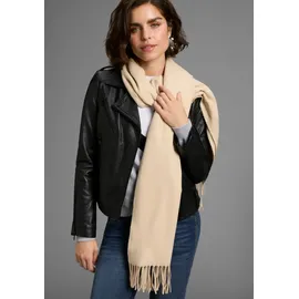 LAURA SCOTT Schal LAURA SCOTT, Damen, beige (creme), Web, Obermaterial: 100% Polyester, unifarben, Modetücher Schal, mit modischen Fransen in klassischen Unifarben - NEW