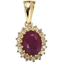 Ketten-Anhänger JOBO "Anhänger mit rubin und 16 Diamanten", gelb (gelbgold 585), Schmuckanhänger, Damen, Gelbgold 585-Diamanten, Gelbgold 585, Diamanten, 585 Gold