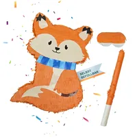 Relaxdays Pinata Fuchs mit Stab und Maske 45 cm x 31 cm x 9 cm Mehrfarbig