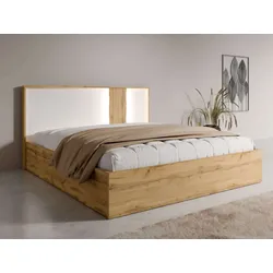 Bett INOSIGN "Bett Fabella ohne Matratze (Schlaffläche 180x200 cm)", beige (natur, weiß, weiß, artisan eiche, artisan eiche), B:191,3cm H:102,2cm L:206,4cm, Betten, Bett mit Stauraum und Led-Beleuchtung, BxTxH 191,3x206,4x102,2 cm
