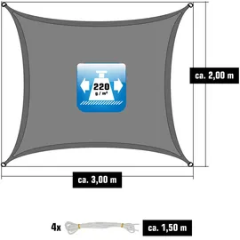 AMANKA Sonnensegel 3x2 HDPE Rechteckig Sonnenschutz Überdachung Garten Balkon Grau