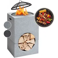 Feuerschale, Tragbare Feuerstelle Outdoor, Feuerschalen Für Den Garten, Terrasse & Camping, Feuerschale Mit Grillrost & Holzlagerfach, Sichere Stahlschale, Feuerstelle 50 X 75 X 50 - Blumfeldt