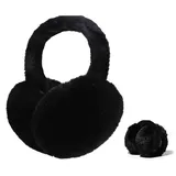 Votoko Winter Ohrenwärmer Damen, Faltbare Wärmer plüsch Ohrenschützer, Winter Earmuffs Kälteschutz Winterzubehör für Mädchen Frauen (Schwarz) - Einheitsgröße