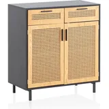 FineBuy Anrichte 80 cm Schwarz Kommodenschrank mit Wiener Geflecht