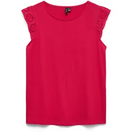 Vero Moda T-Shirt VERO MODA "VMEMILY SL GATHERING TOP JRS NOOS", Damen, Gr. XL, pink (jazzy), Jersey, Obermaterial: 100% Baumwolle, regular fit hüftlang, Rundhals, Flügelärmel Spitze, Shirts T-Shirt, Baumwolle, regular fit, Spitze