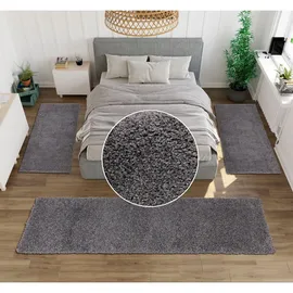 OTTO home Bettumrandung Shaggy 30, Höhe 30 mm, (3-tlg), gewebt, 2- oder 3-teilig, Bettvorleger, Läufer-Set, Uni-Farben blau