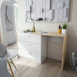 Dmora Schreibtisch Toronto, Schreibtisch mit Kommode und einziehbarer Platte, Arbeits- oder Bürotisch für PC, 75x40h130 cm, Weiße und Eichenäste