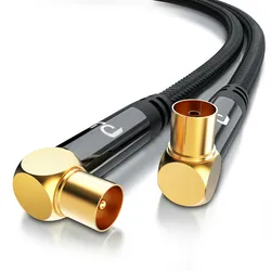 Primewire HDTV Antennenkabel gewinkelt mit Braiding - 2-fach Schirmung - Stoffummantelung - 75 Ohm / 135 dB - 1 m