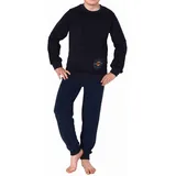 Normann Pyjama Kuscheliger Jungen langarm Frottee Schlafanzug mit Bündchen blau 152