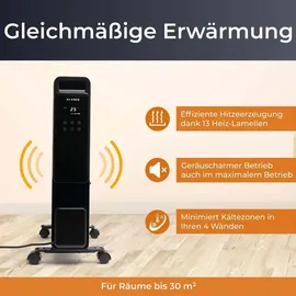 Klamer Ölradiator 2500 W, Elektroheizung energiesparend, 13 Rippen, 3 Heizstufen mit Eco-Modus, 24h Timer, Thermostat, Überhitzungs- & Kippschutz, mi...