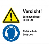 Schild I Kombischild Vorsicht!Lärmpegel über 80 dB..., Kunststoff, 200x150mm, ISO 3864-2