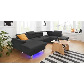 Cotta Wohnlandschaft »Komaris«, inklusive Kopfteilverstellung, wahlweise mit Bettfunktion und RGB-LED-Beleuchtung, moderner chromfarbener Fuß