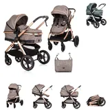 Chipolino Kinderwagen 2 in 1 Aspen Wickeltasche Moskitonetz Schwenkräder Korb beige