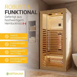 Artsauna Trondheim90 Natur - Vollspektrumstrahler mit LED-Beleuchtung, Bluetooth Audio, App-Steuerung, 1705 W Leistung