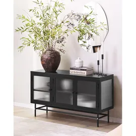 Beliani Sideboard Schwarz Stahl 35 x 115 x 64 cm mit 3 Durchsichtigen Glastüren 4 Regalböden 3 Griffen Industriell Flur Schlafzimmer Küche Wohnzimmer Kommoden - Sideboards, Sideboards