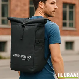 Hellweg Druckerei Kurierrucksack Mönchengladbach verliebt 30-44 Liter Black Melange Fairtrade Rolltop Rucksack Geschenkidee - Schwarz