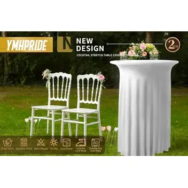 luxuskollektion 2er-Set Weiße Stehtisch Hussen Stretch Tischdecke Runder