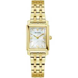 Quarzuhr BULOVA, gold (goldfarben), Armbanduhren, Damen, Armbanduhr, Damenuhr, Lederarmband, analog