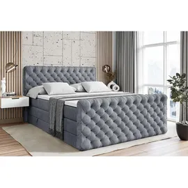 altdecor Boxspringbett mit Fußteil, 2 Matratzen und Topper, Fußteil,Polsterbett mit, H3- und H4- Matratzen, Bettk... - Grau