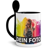 Tasse selbst individuell gestalten/Personalisierbar mit eigenem Foto Bedrucken/Fototasse/Motivtasse/Werbetasse/Firmentasse mit Logo/Löffeltasse Klassik Schwarz