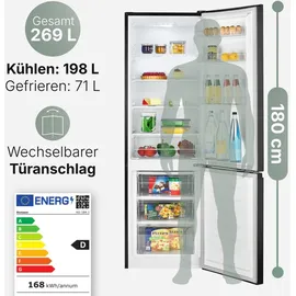 Bomann KG 184.1 Kühl-Gefrierkombination (269 l, 1800 mm hoch, Schwarz)