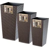 KADAX Rattan Blumentopf Set, aus Kunststoff, Pflanzkübel, 25+30+35 cm, Mokka - KADAX