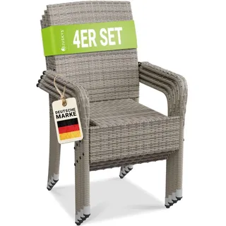 Juskys Yoro Rattanstuhl Grau meliert 4 St.