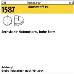 Reyher Hutmutter 100er Pack Sechskanthutmutter DIN 1587 M8 Polyamid natur 100 Stück DI