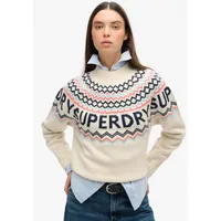 Superdry Fairisle Branded Jumper Pullover Island Ecru Multi XS