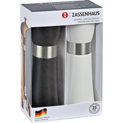 Zassenhaus Serie HAMBURG Pfeffermühle und Salzmühle 18 cm schwarz weiß im Set, Pfeffermühle + Salzmühle, Schwarz, Weiss