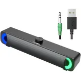 HPYLIF·H USB PC Lautsprecher, PC Soundbar, Computer Gaming Lautsprecher mit Surround Stereo Audio Buntes RGB Licht, Wired Soundbar für Notebook, PC, Laptop, Desktop - Plug and Play