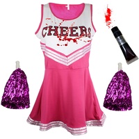 Zombie-Cheerleader-Kostüm mit Kunstblutröhrchen, „totes Cheerleader“-Outfit für Damen, Mädchen oder Kinder zu Halloween, Rose, Größe XS