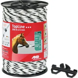 AKO Weidezaunseil Topline Plus Tricond Weiß/schwarz 6 Mm, 0,429 Ohm/m, 200 M