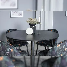 VCM DippØ115BLBR Essgruppe Esstisch schwarz und 4 Velvet Esszimmerstühle Velour geblüht.