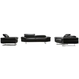 Salottini 3-2-1 Garnitur Leder 3-Sitzer + 2-Sitzer + Sessel Schwarz